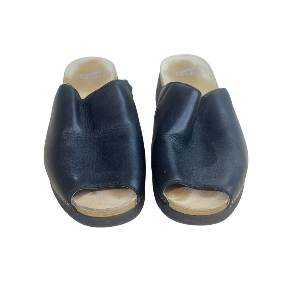 Dansko Black Leather Open-Toe Slide Sandals